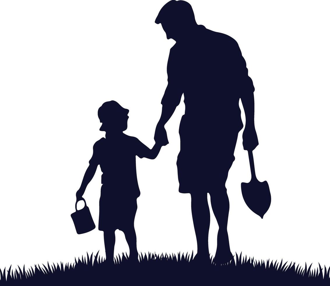 Father and Son Playing Outside Silhouette vector