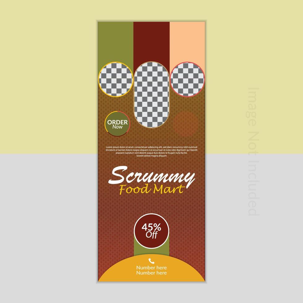 Modern scrummy food mart rollup banner design. vector