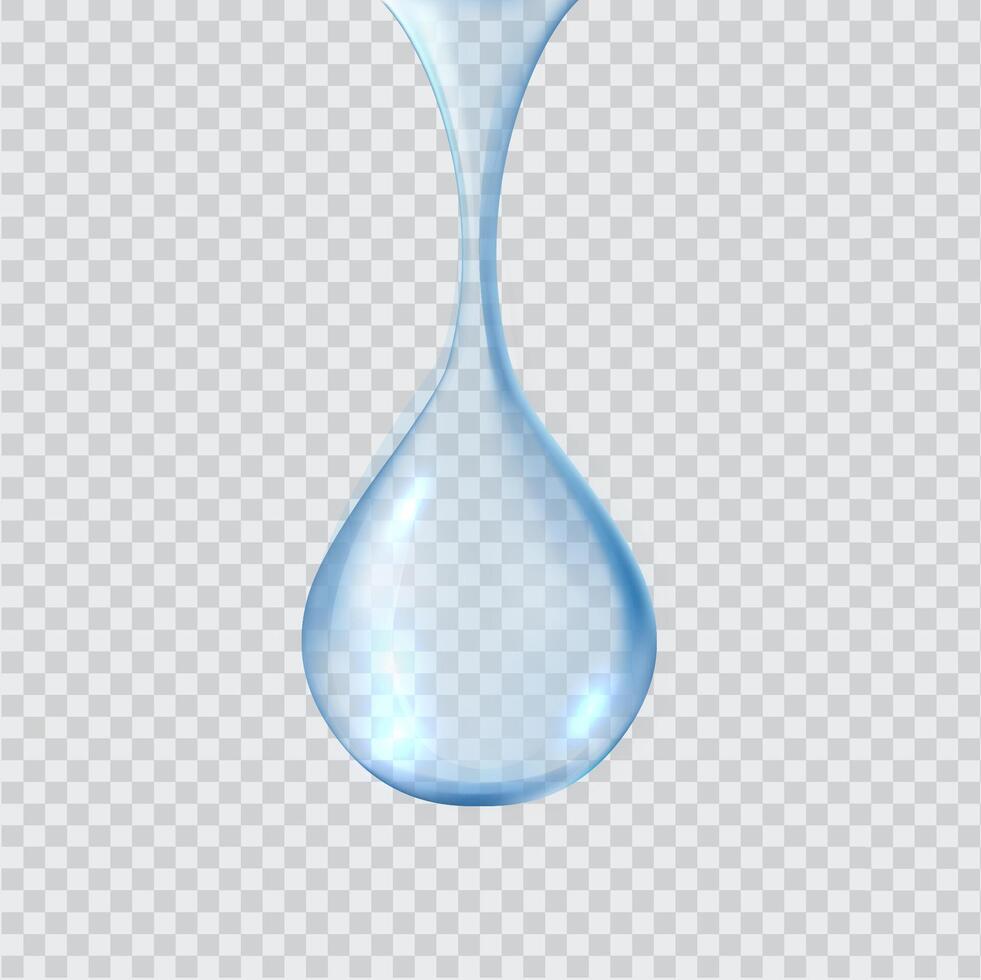 Single hanging raindrop practical outline set. New water drop. Clear blue fluid spillage 3d plan vector