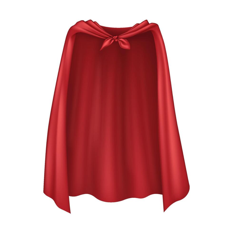 Scarlet hero cape hanging on shoulders realistic illustration. Children costume party accessory 3d object on white background vector