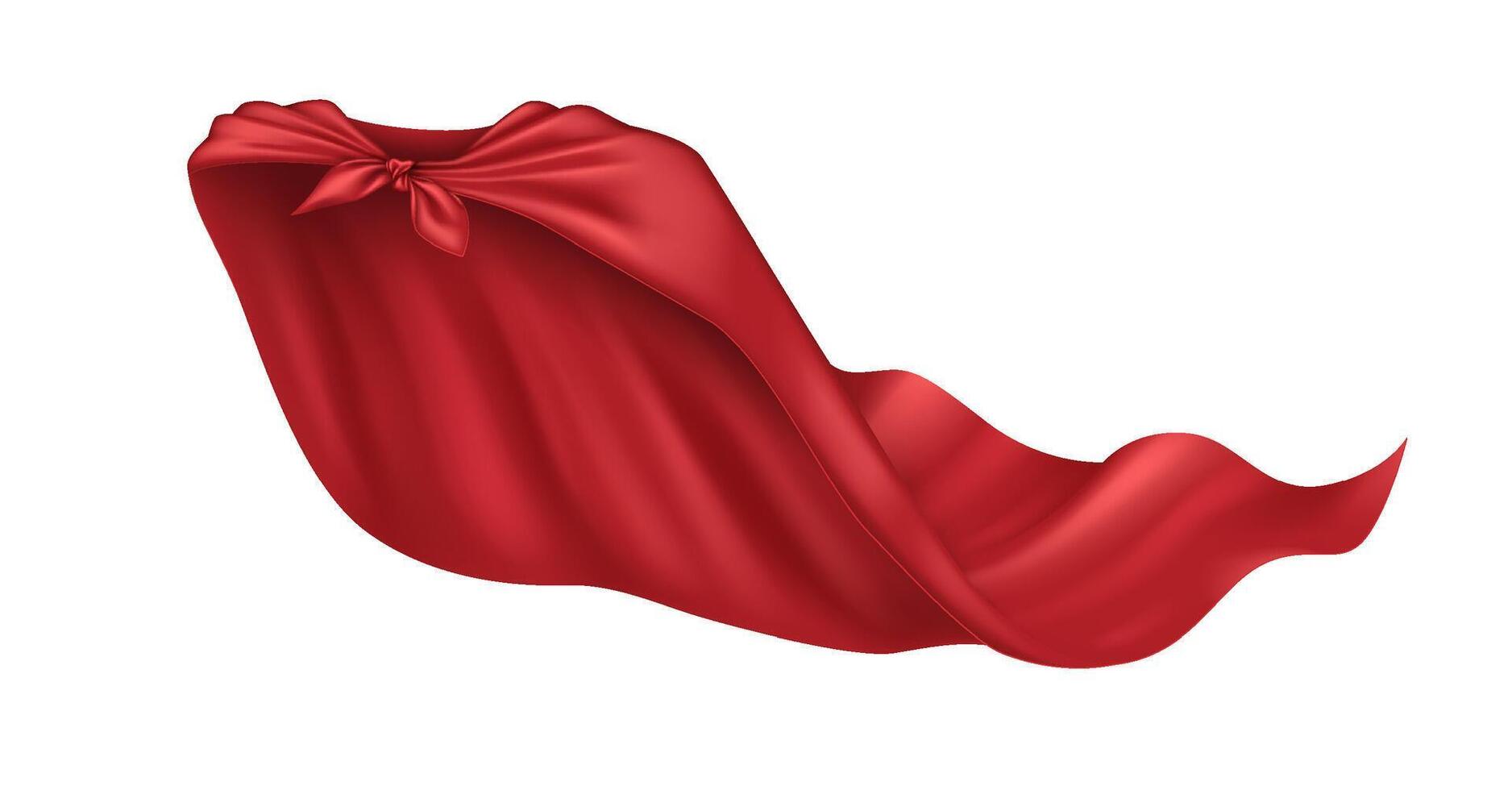 Vintage saint cloak with flying edge reasonable illustration. Performing superpower. Ruddy cape complimenting in wind 3d protest on white foundation vector