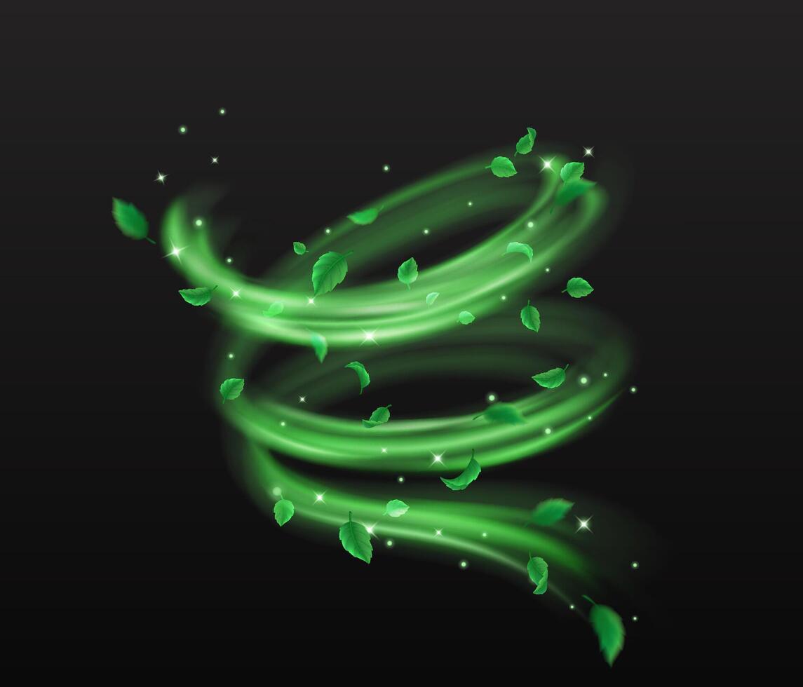 Green takes off and shines spinning stream of enchantment clean reasonable outline. Enchanted nature control 3d component on dark foundation vector