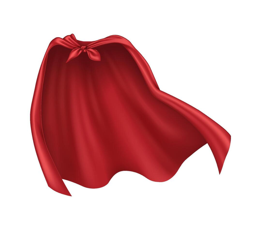 Silk superhero cloak tied on nonexistent shoulders practical illustration. Part play outfit party clothing 3d question on white foundation vector