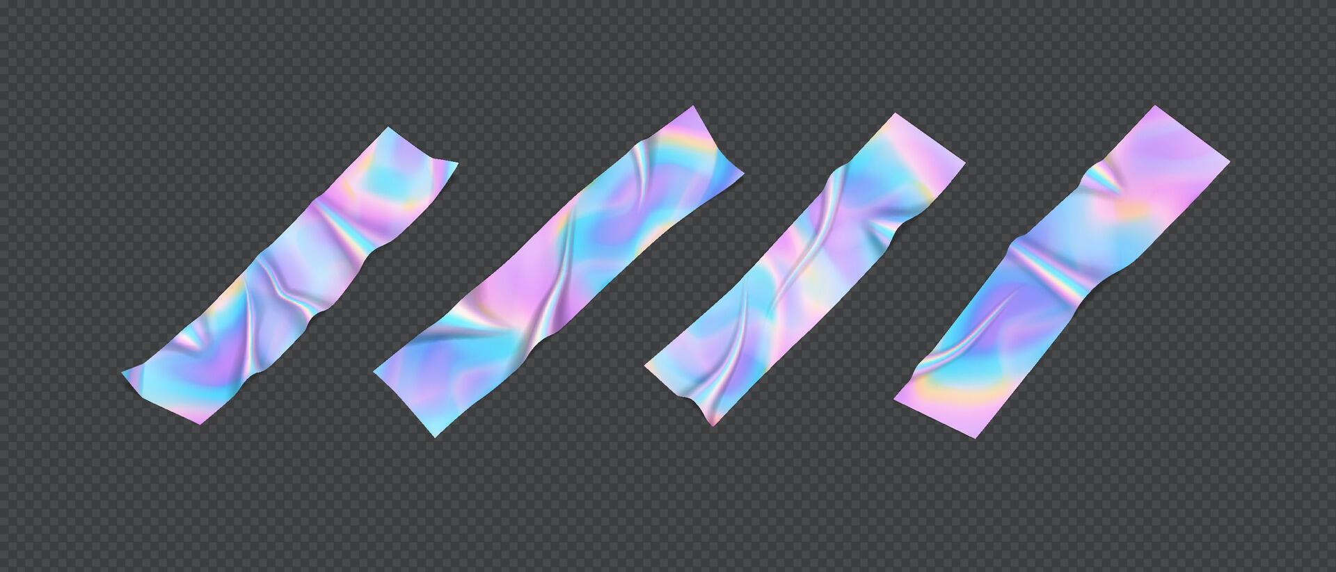 Holographic thwart strips reasonable outline set. Flaring metallic channel tapes collection. Metallic 3d components vector