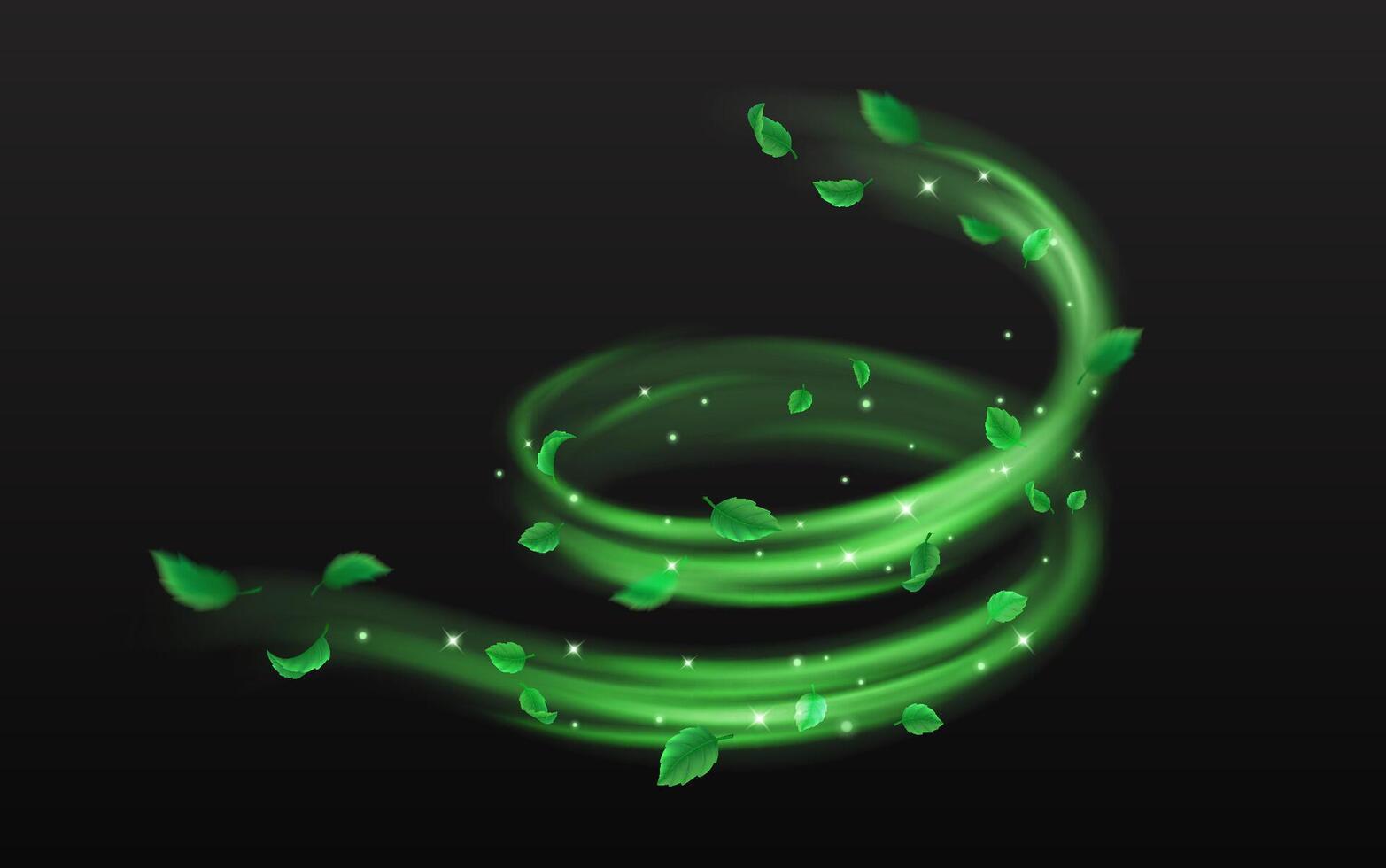 Green takes off and shimmers spinning stream of enchantment tidy reasonable outline. Magical anature control 3d component on dark foundation vector