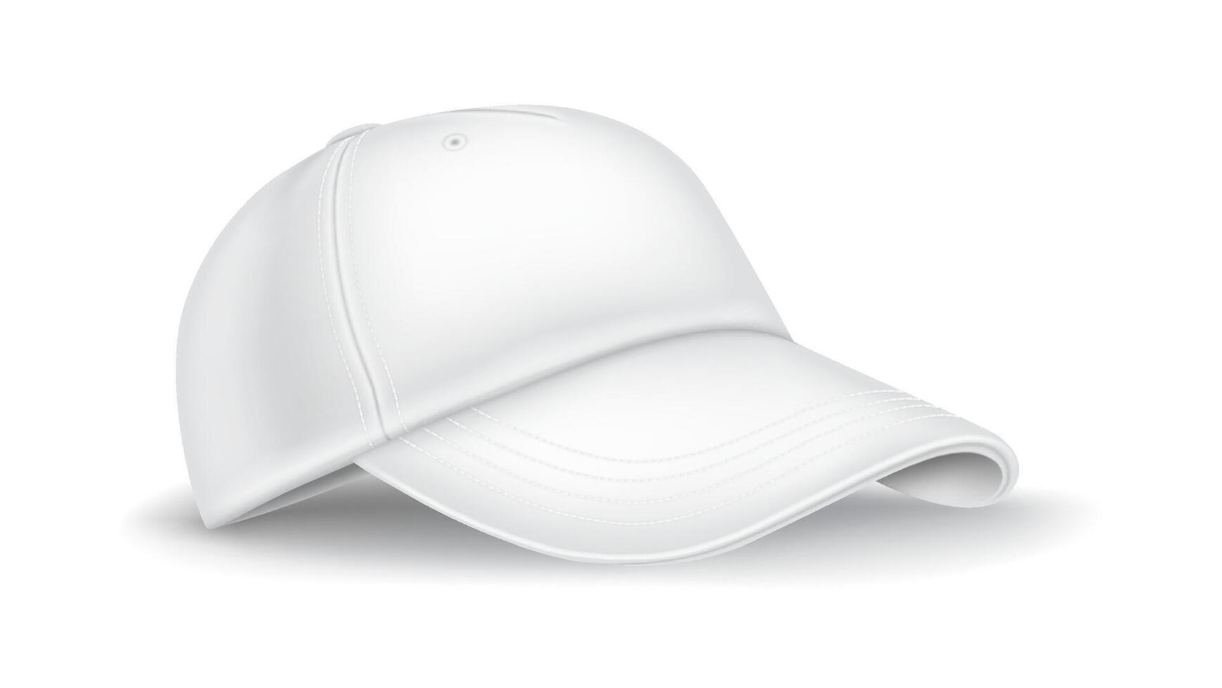 Cotton baseball cap practical illustration. Casual design. Mockup sports headwear side see 3d question on white foundation vector