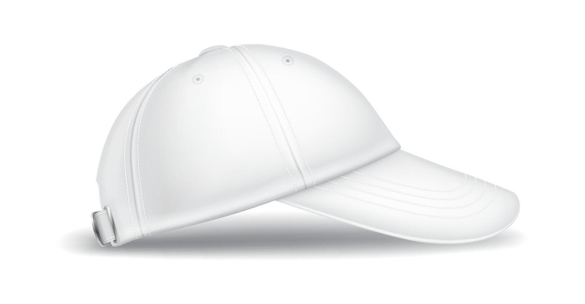 Cotton baseball cap realistic illustration. Casual fashion. Mockup sports headwear side view 3d object on white background vector