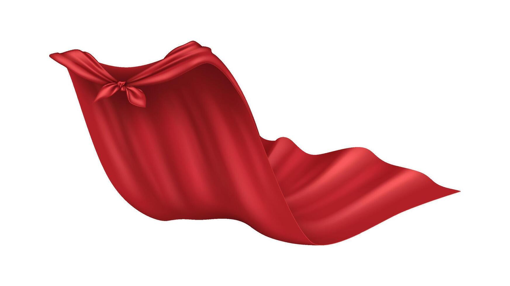 Vintage hero cloak with flying edge realistic illustration. Performing superpower. Red cape flattering in wind 3d object on white background vector