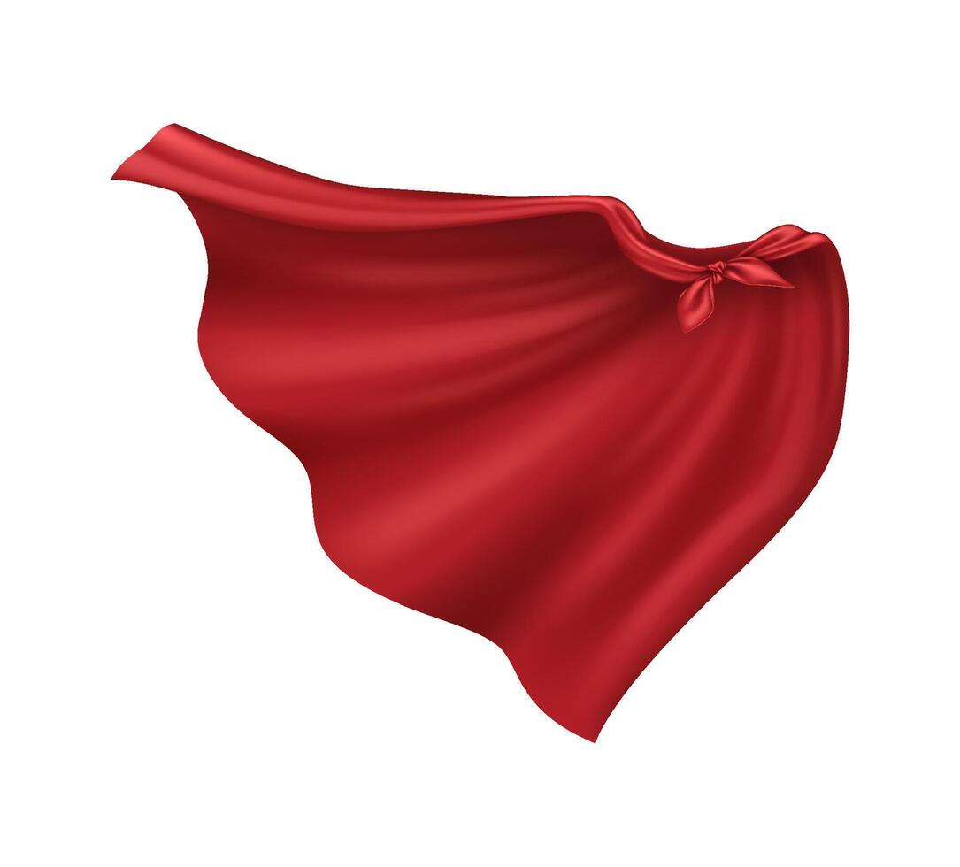 Complimenting ruddy glossy silk legend cape reasonable illustration. Courageous defender uniform extra tied on shoulders 3d protest on white foundation vector
