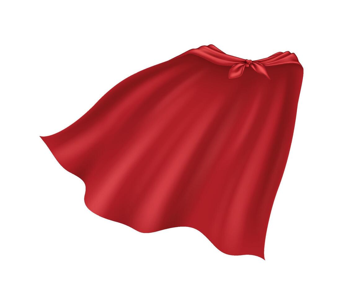 Silk superhero cloak tied on nonexistent shoulders commonsense illustration. Portion play equip party clothing 3d address on white establishment vector