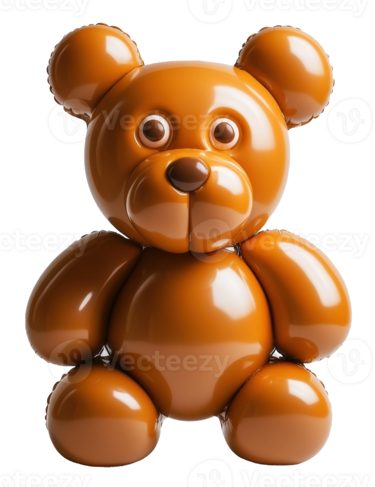 A glossy brown teddy bear toy with rounded features displayed against a plain backdrop, cut out - stock . png