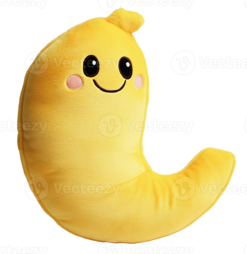 Adorable yellow plush banana character with a smile, perfect for children's rooms or playful decor, cut out - stock . png