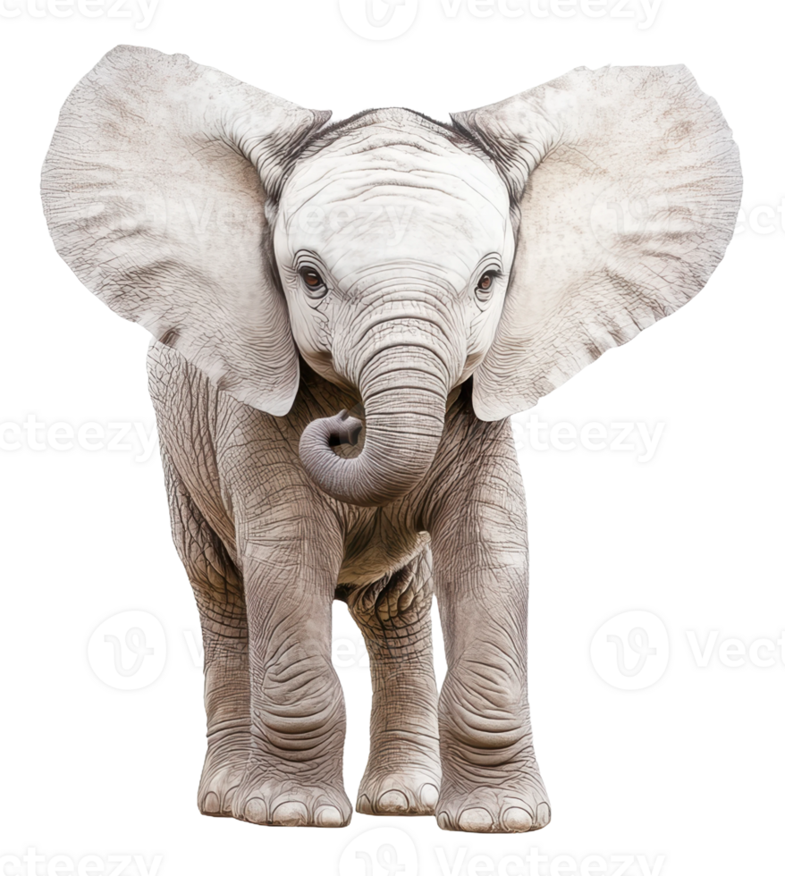 A young elephant stands in a playful pose against a plain background, cut out - stock . png