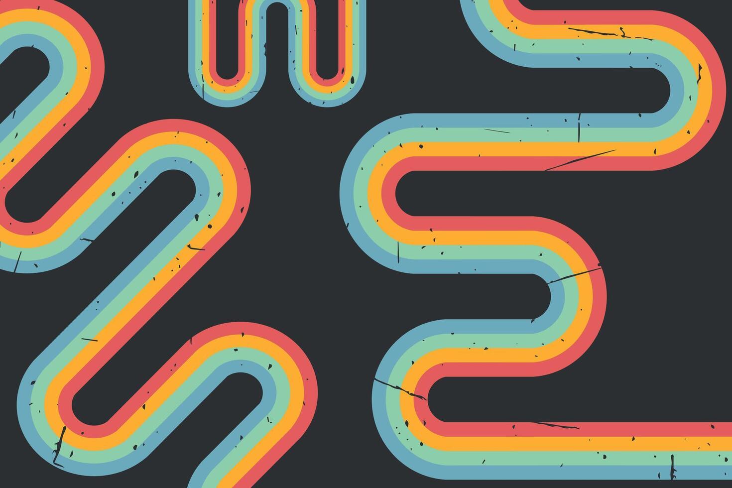 Retro vintage rainbow on dark background. Grunge texture vector