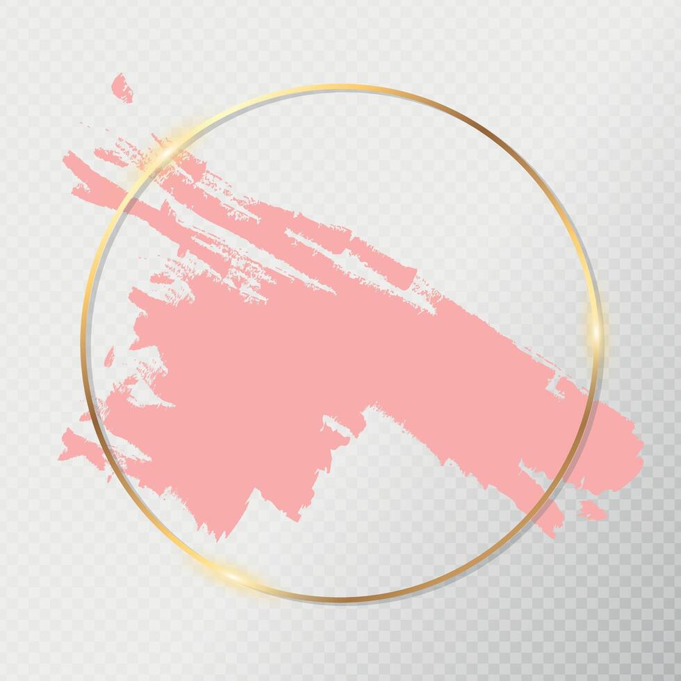 Shiny minimalistic golden frame with stroke of paint on gradient background. Luxury golden round border vector