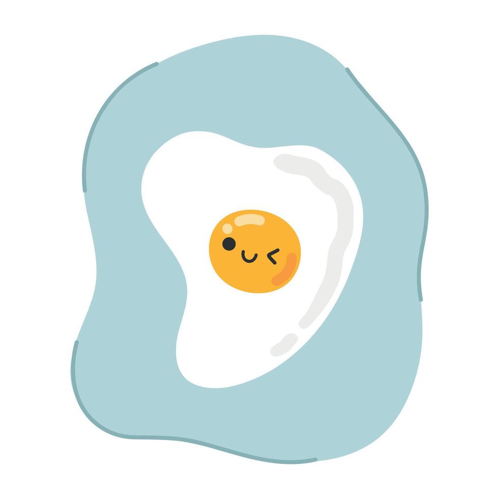 Cute fried egg. Happy winking cartoon egg in childish style. Healthy food icon vector