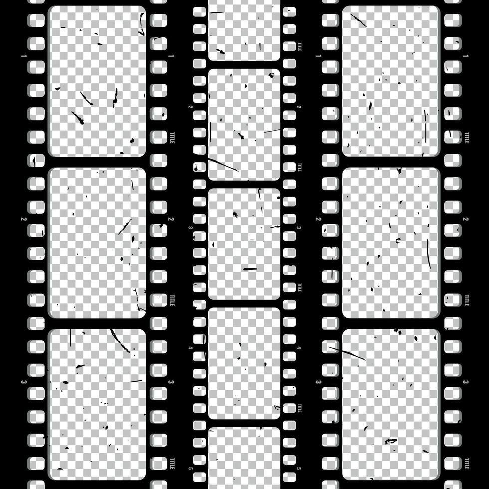 Old retro movie film strip set with grunge texture. Film strip frame. Cinema and filmmaking concept vector