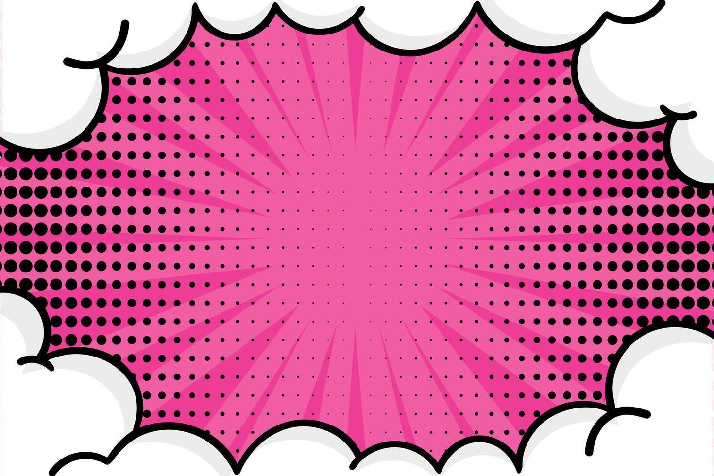 Comic background in retro pop art style. Stripe and dotted pink background decorated with clouds vector