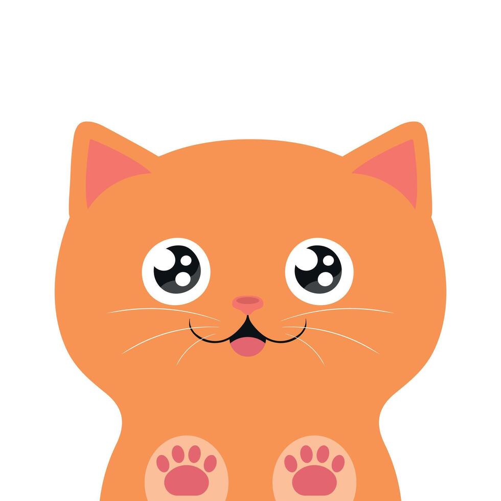 Happy ginger cat with paw prints. Cute cartoon character vector