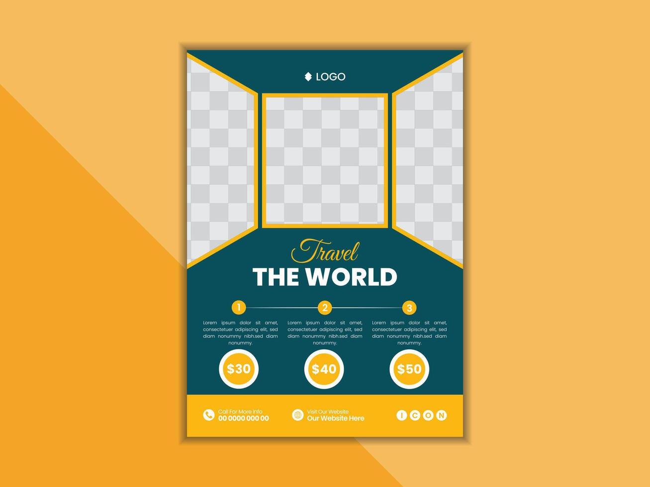 Modern travel flyer or poster design template. Professional business travel flyer for agency. vector