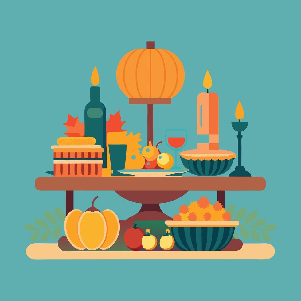 Thanksgiving graphic showcasing a cornucopia and cozy fall vibes vector