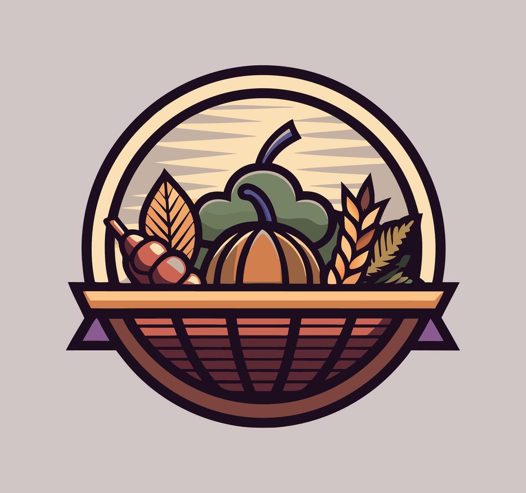 Rustic Thanksgiving Day graphic with farm-fresh produce and leaves vector