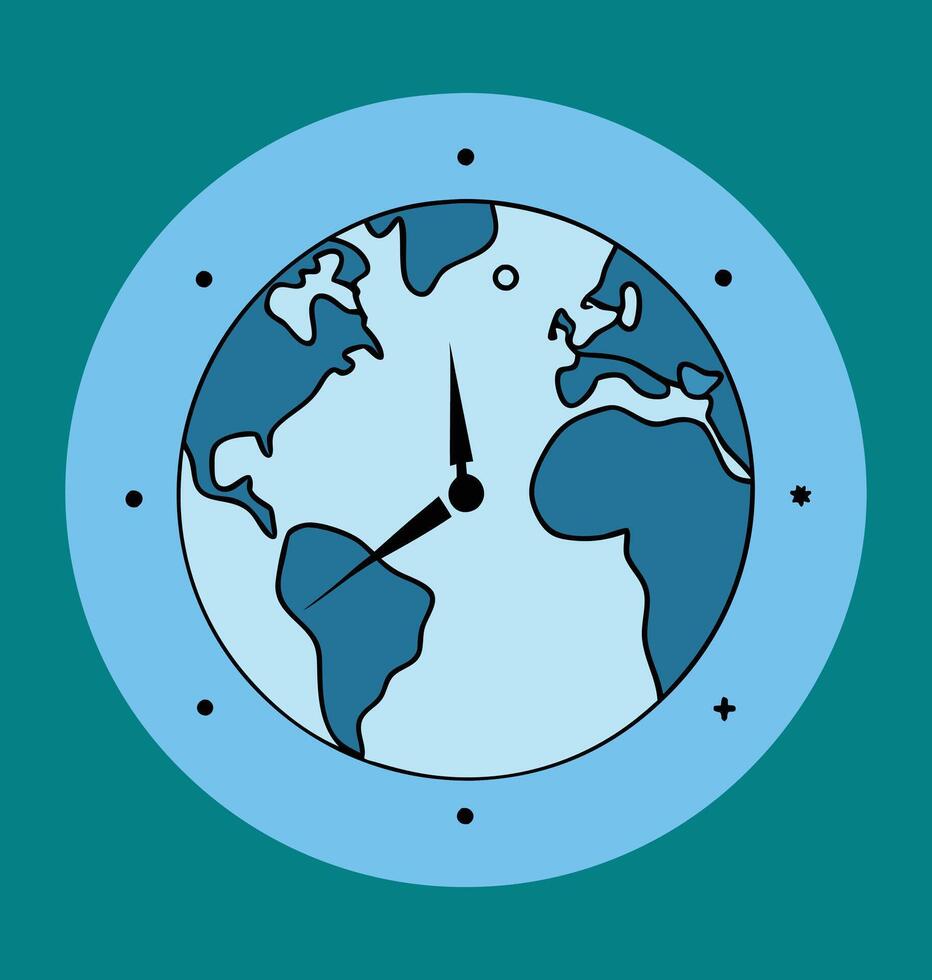 world map with Timer for save eco vector