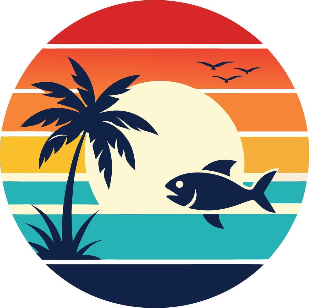 tropical island with trees and sea logo , icon, element, and template vector