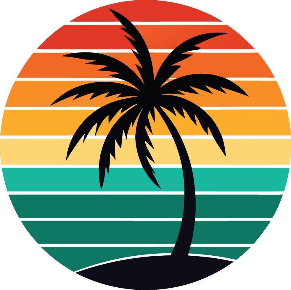 palm tree silhouette T-shirt design with sunset, in silhouette vector