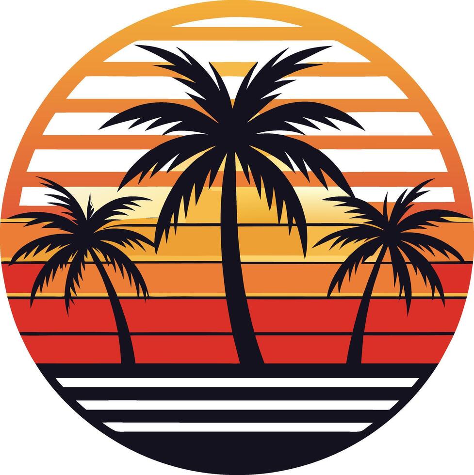 tree on the beach Tshirt Sticker of a retro inspired design vector