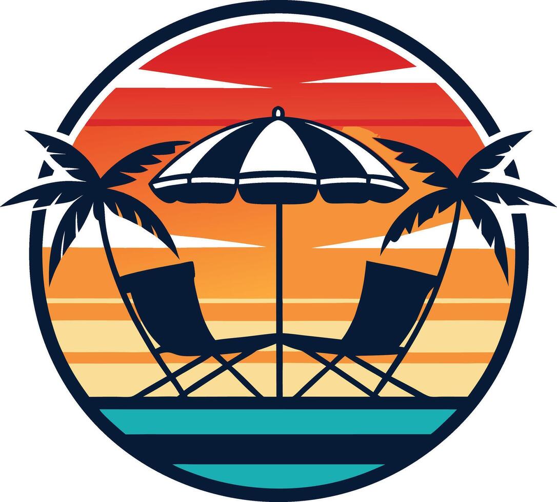 beach with trees Tshirt Sticker of a retro inspired design vector