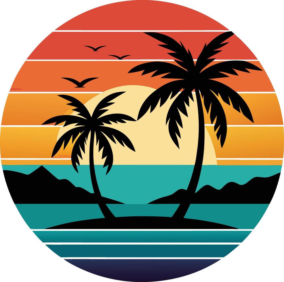 tropical island with trees Tshirt Sticker of a retro inspired design vector