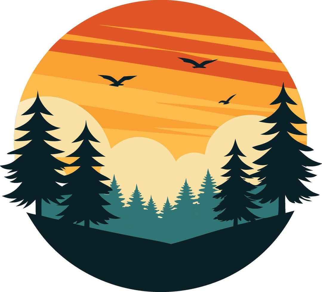 landscape with trees and mountains logo , icon, element, and template vector