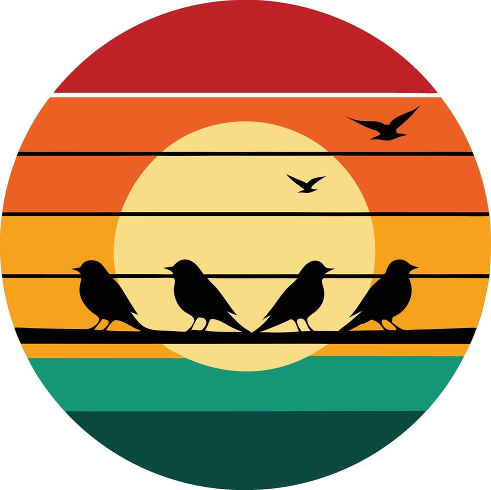 birds on the beach Tshirt Sticker of a retro inspired design vector