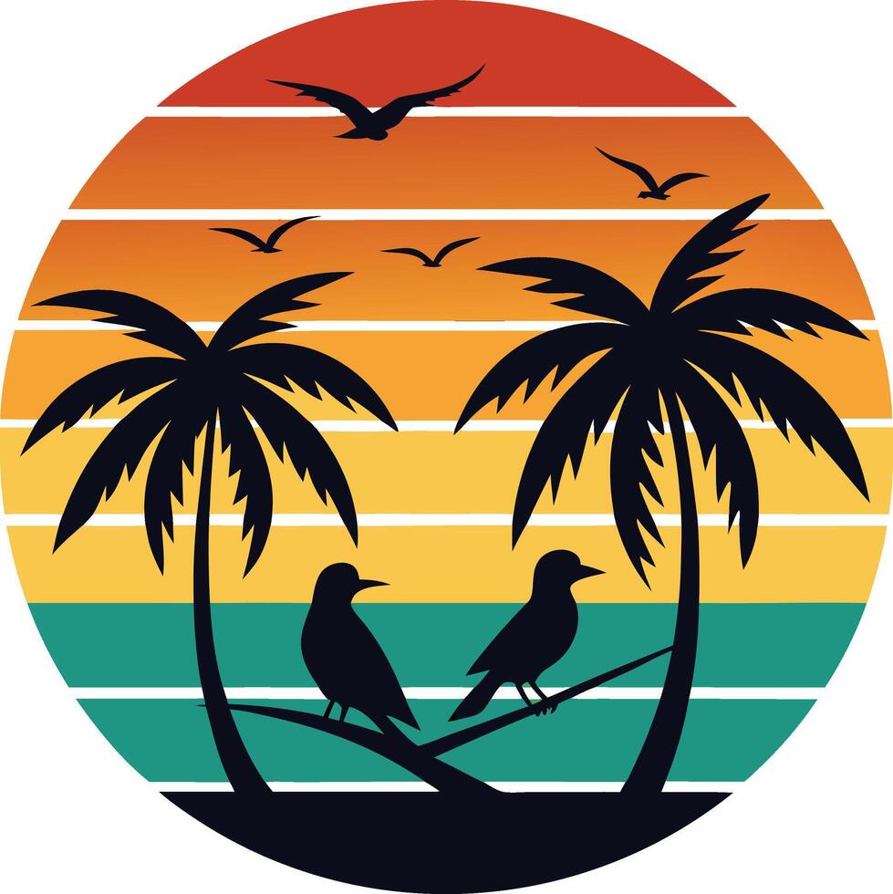 tropical island with palm trees Tshirt Sticker of a retro inspired design vector