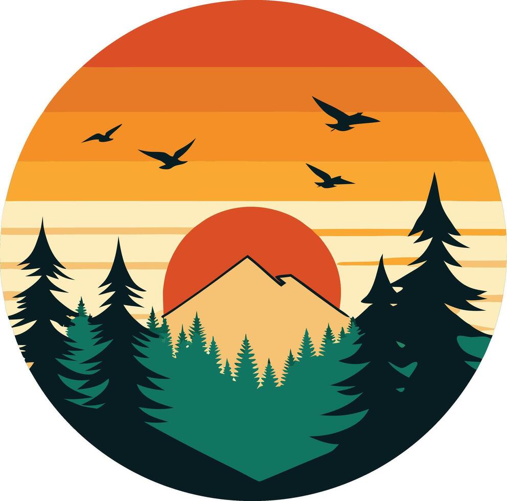 illustration of a landscape with trees logo , icon, element, and template vector