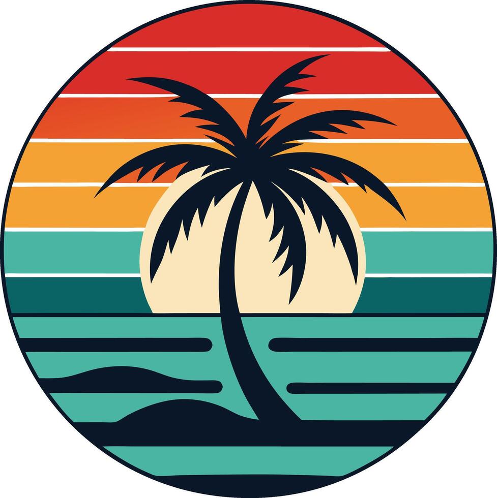 palm tree silhouette T-shirt design with sunset, in silhouette vector