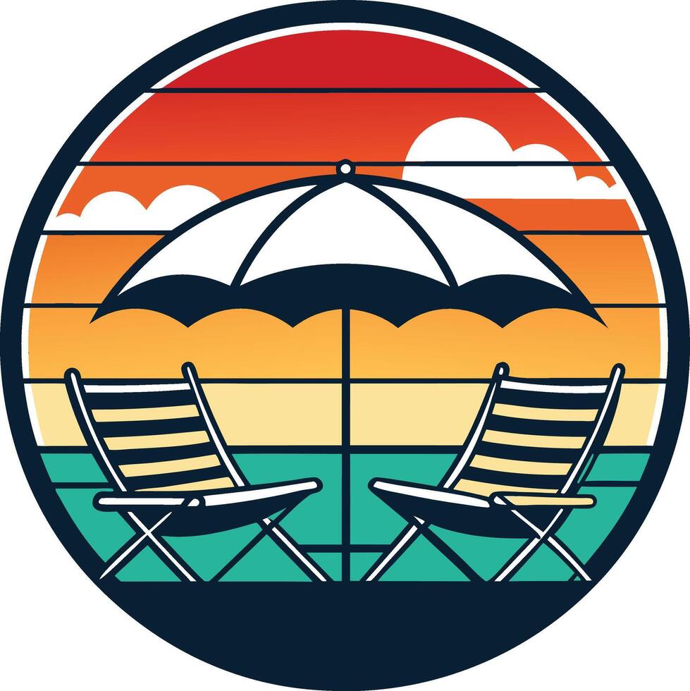 beach and umbrella Tshirt Sticker of a retro inspired design vector