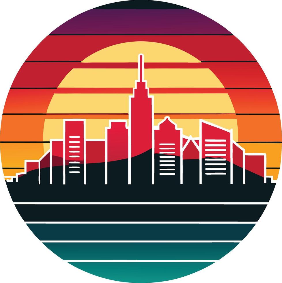 modern city skyline Tshirt Sticker of a retro inspired design vector