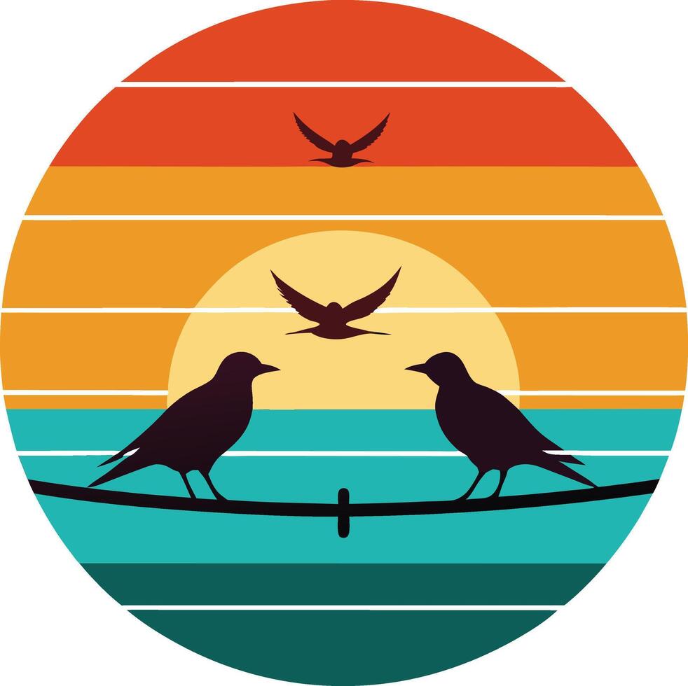 birds on a wire Tshirt Sticker of a retro inspired design vector