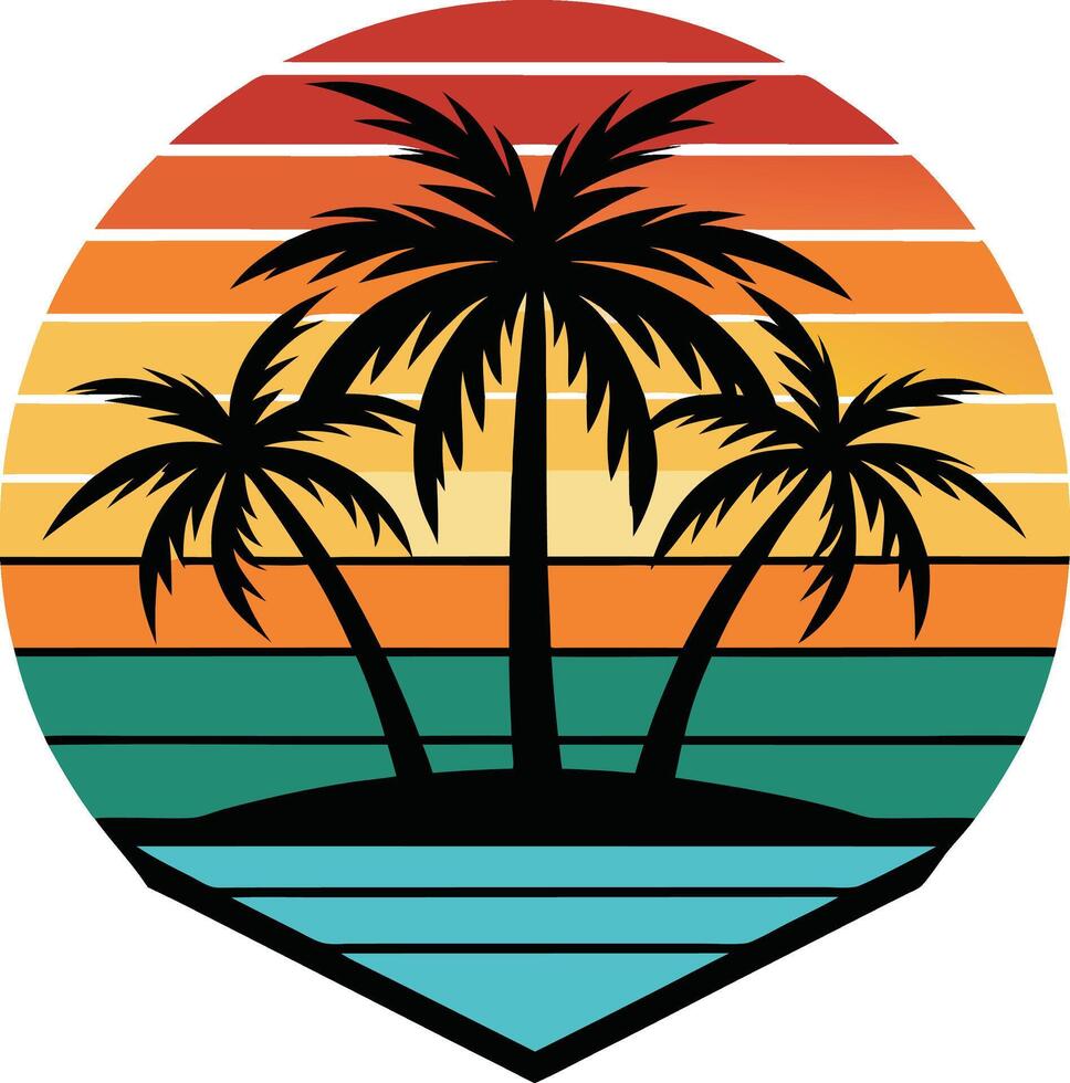 palm tree silhouette T-shirt design with sunset vector