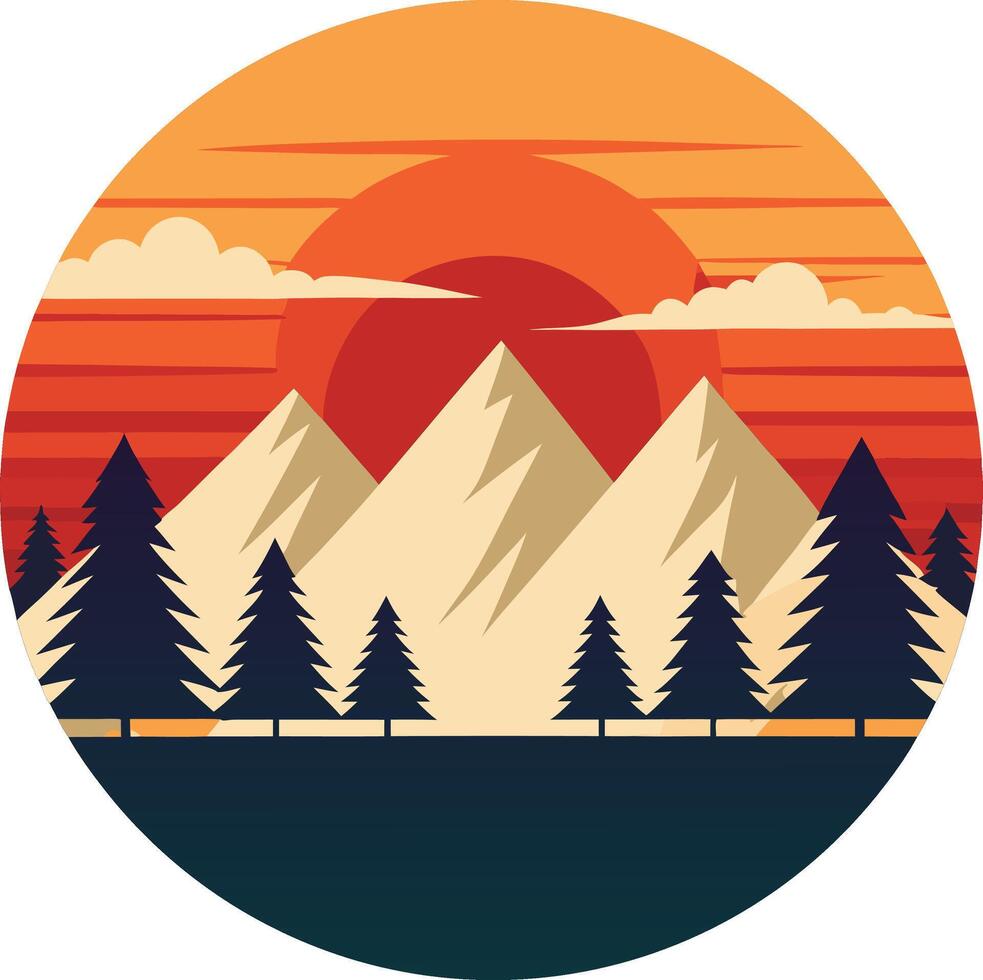 illustration of a mountain landscape with trees logo , icon, element, and template vector