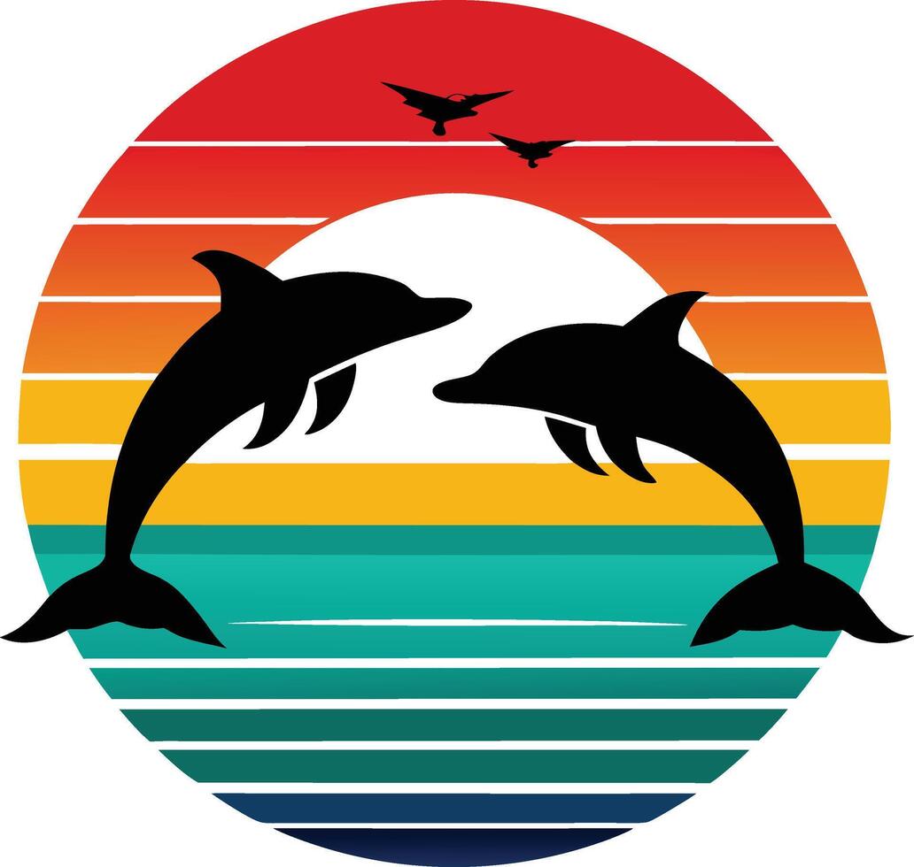dolphin in the sea Tshirt Sticker of a retro inspired design vector