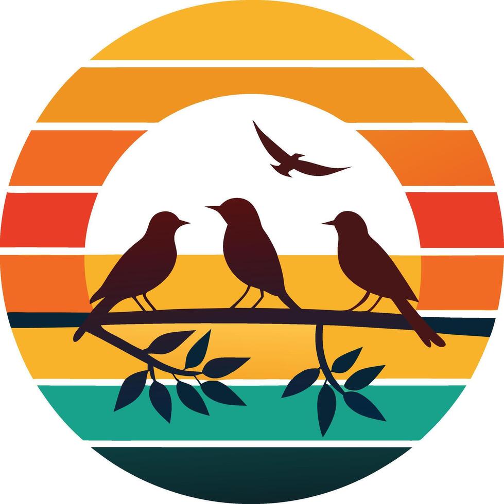 birds on a branch Tshirt Sticker of a retro inspired design vector