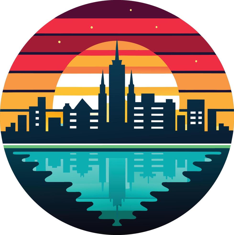 city skyline with rainbow logo , icon, element, and template vector