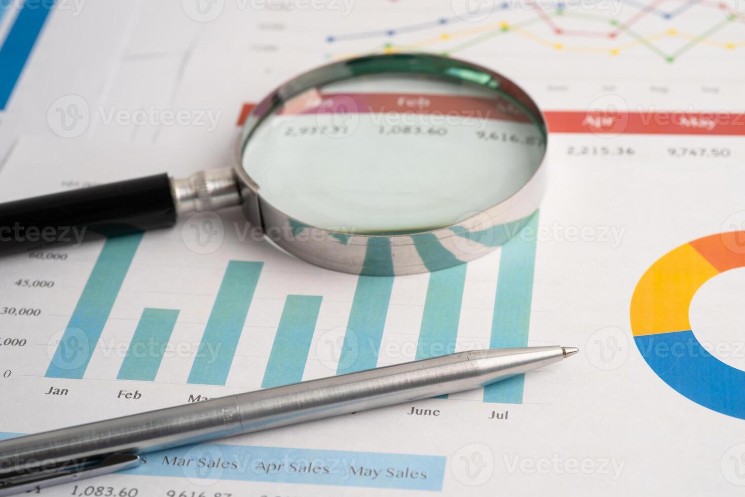 Pen on graph paper. Financial development, Banking Account, Statistic, Investment Analytic research data economy, Business. photo