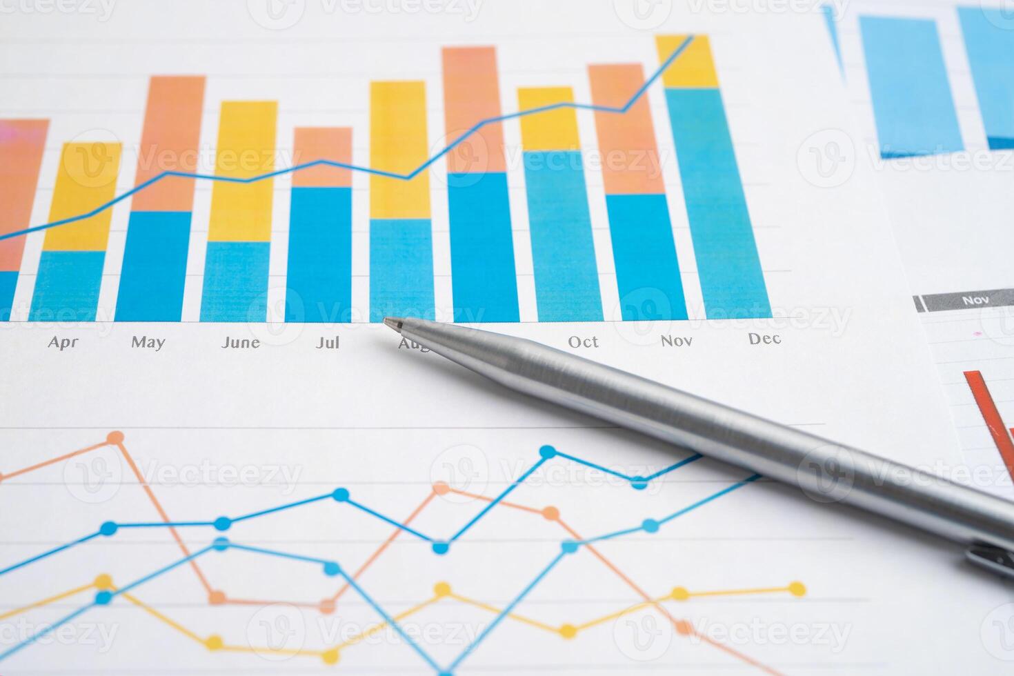 Pen on graph paper. Financial development, Banking Account, Statistic, Investment Analytic research data economy, Business. photo