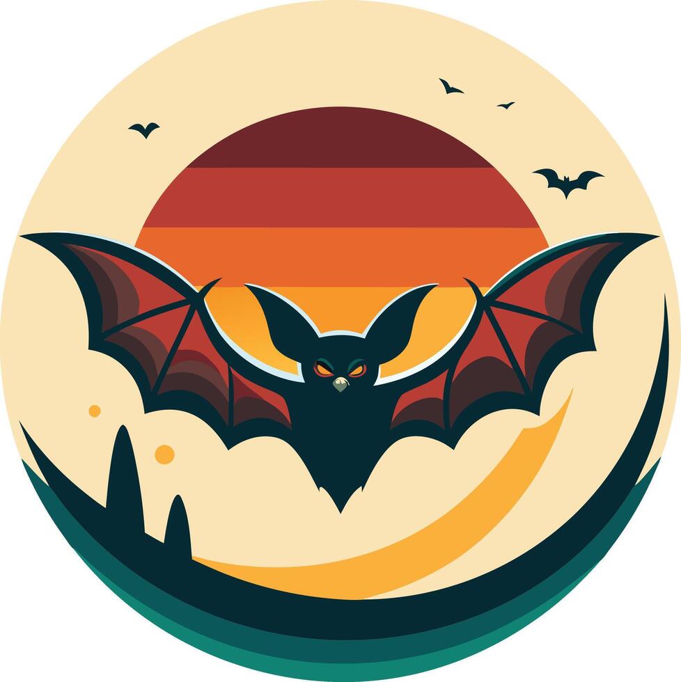 Awaited of a bat flying in the sky with a sunset behind it vector