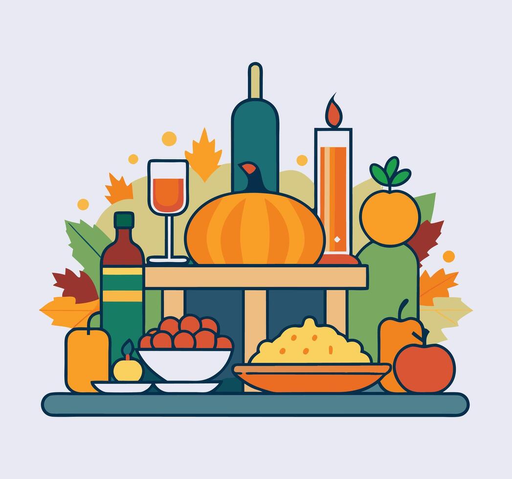 Thanksgiving graphic showcasing a cornucopia and cozy fall vibes vector