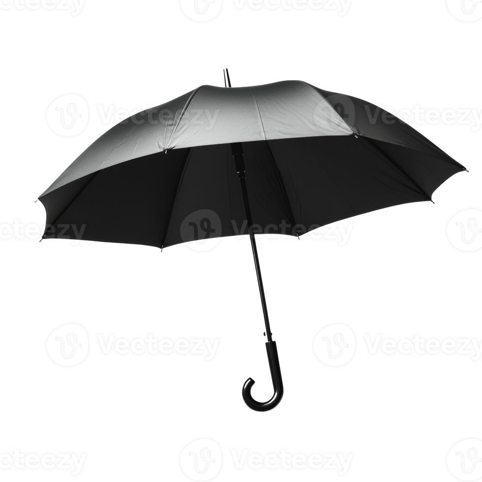 Preto guarda-chuva com uma curvado lidar com exibido contra uma avião fundo png